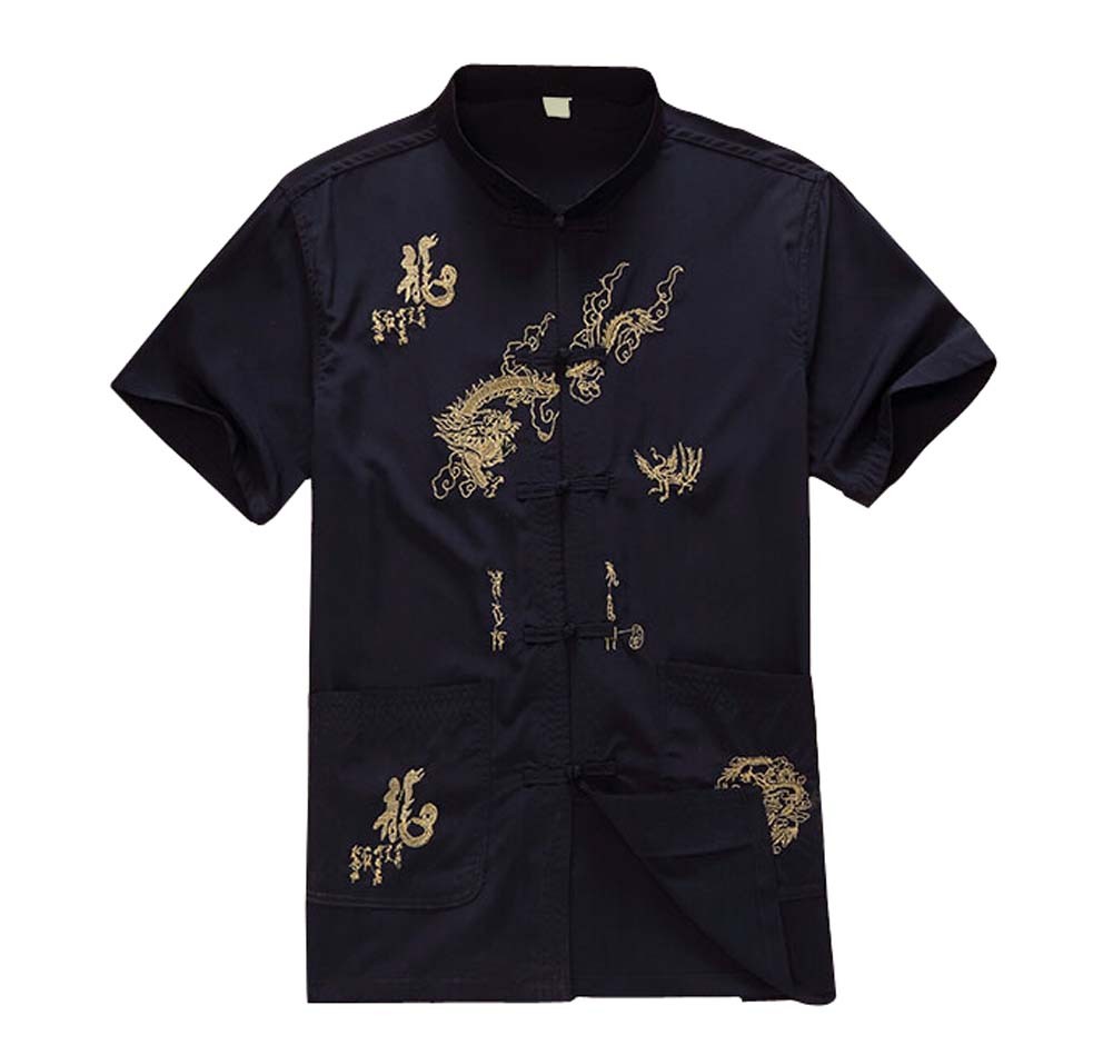 [NAVY Dragon]Fashion Men Chinese Short Sleeve Tang Shirt Kung Fu Cloth,180cm