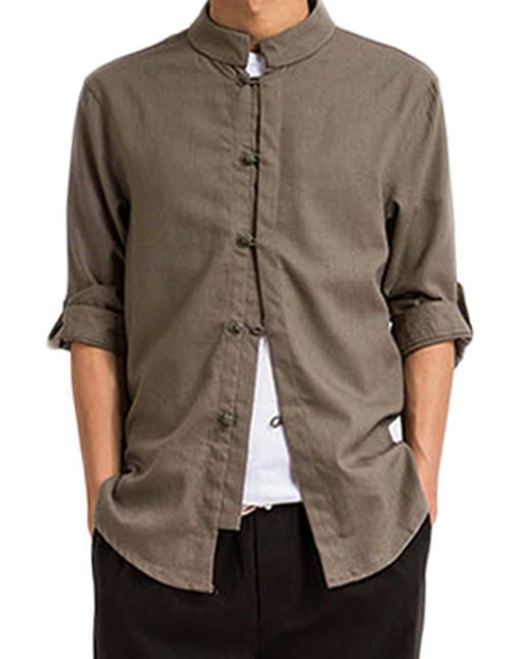 [BROWN] Fashion Men Flax Chinese Short Sleeve KungFu Cloth Men Shirt,XXL