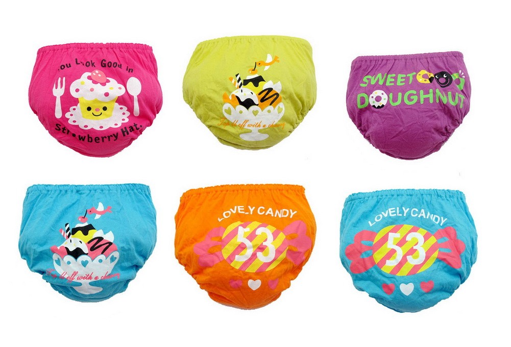 Set of 6 Funny Cotton Girls Panties Different Color 3-4Y (Color may Vary)