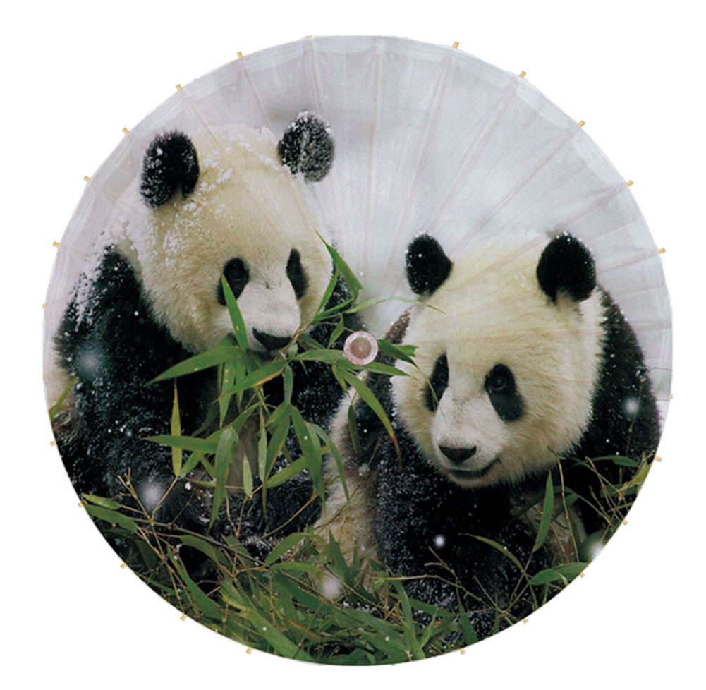[Love in The Snow] Rainproof Handmade Chinese Panda Oil Paper Umbrella 33 inches