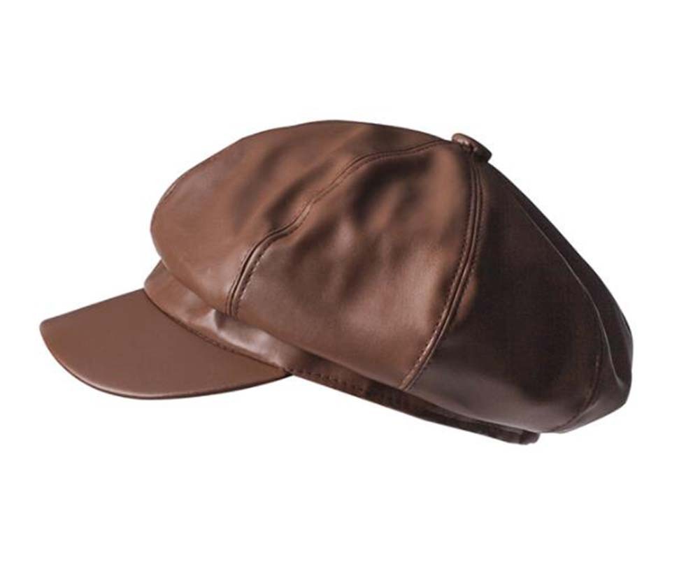 PU Leather Adjustable Berets Fashion Octagonal Cap, Brown