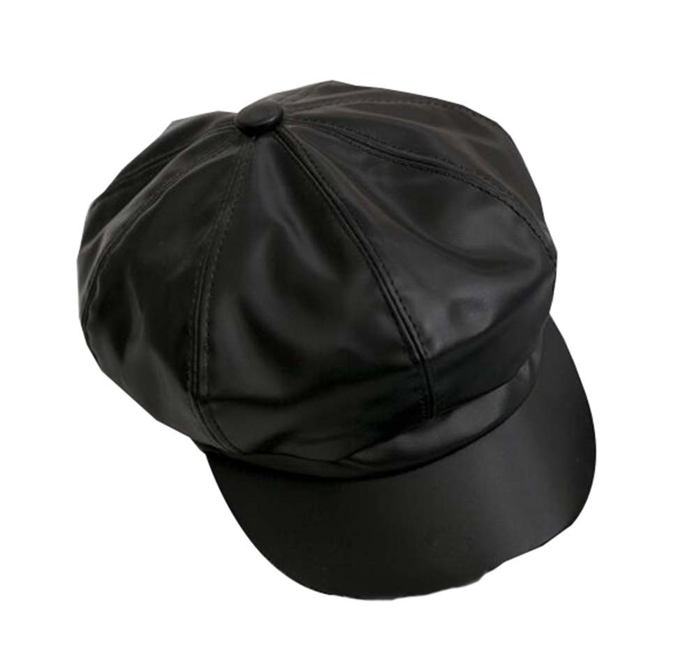 PU Leather Adjustable Berets Fashion Octagonal Cap, Black