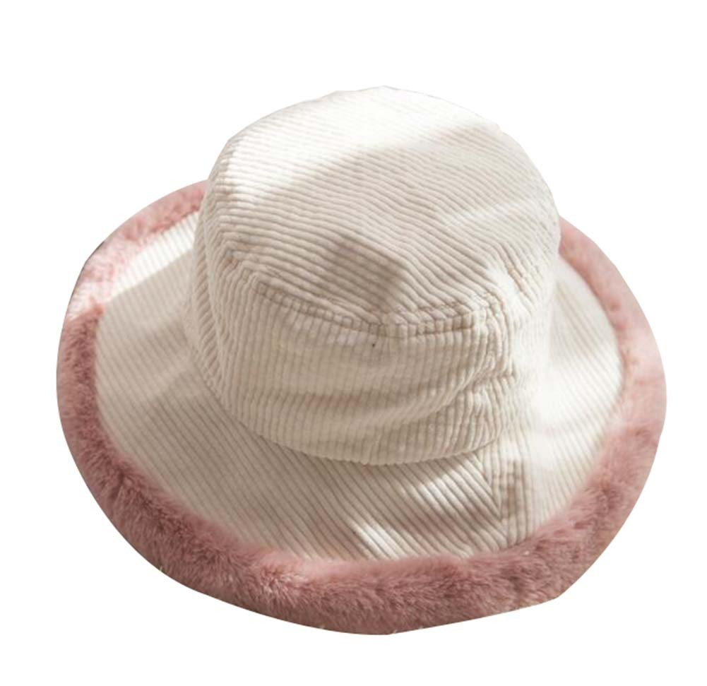 Winter Warm chic Fisherman Hat Thickened Woolen Basin Hat, White