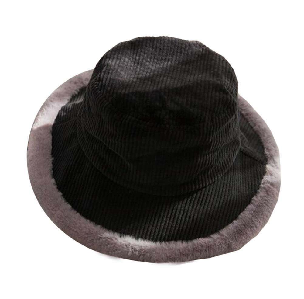 Winter Warm chic Fisherman Hat Thickened Woolen Basin Hat, Black