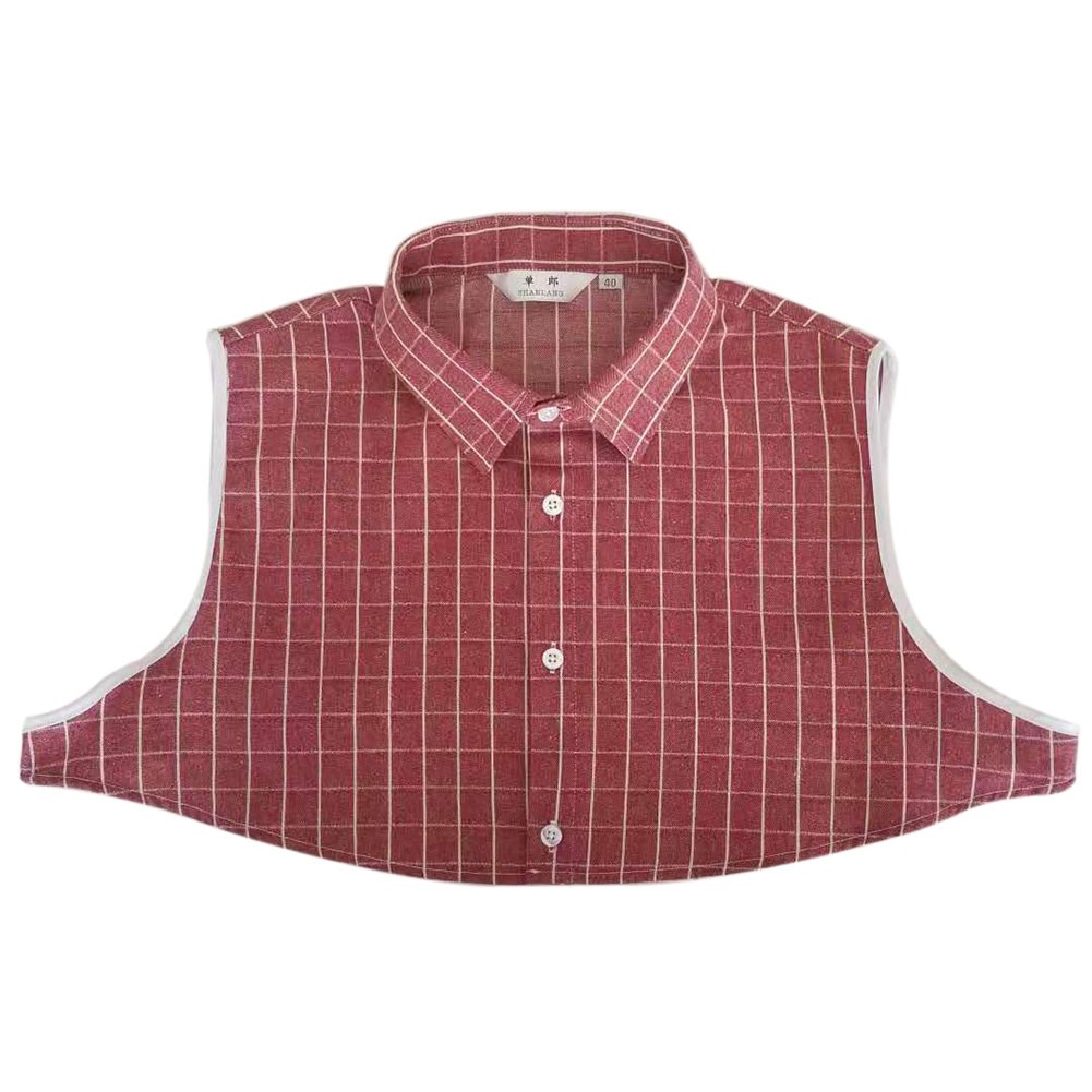 Men's Detachable Lapel False Collar for Sweater Half Shirt Blouse - Red Plaid