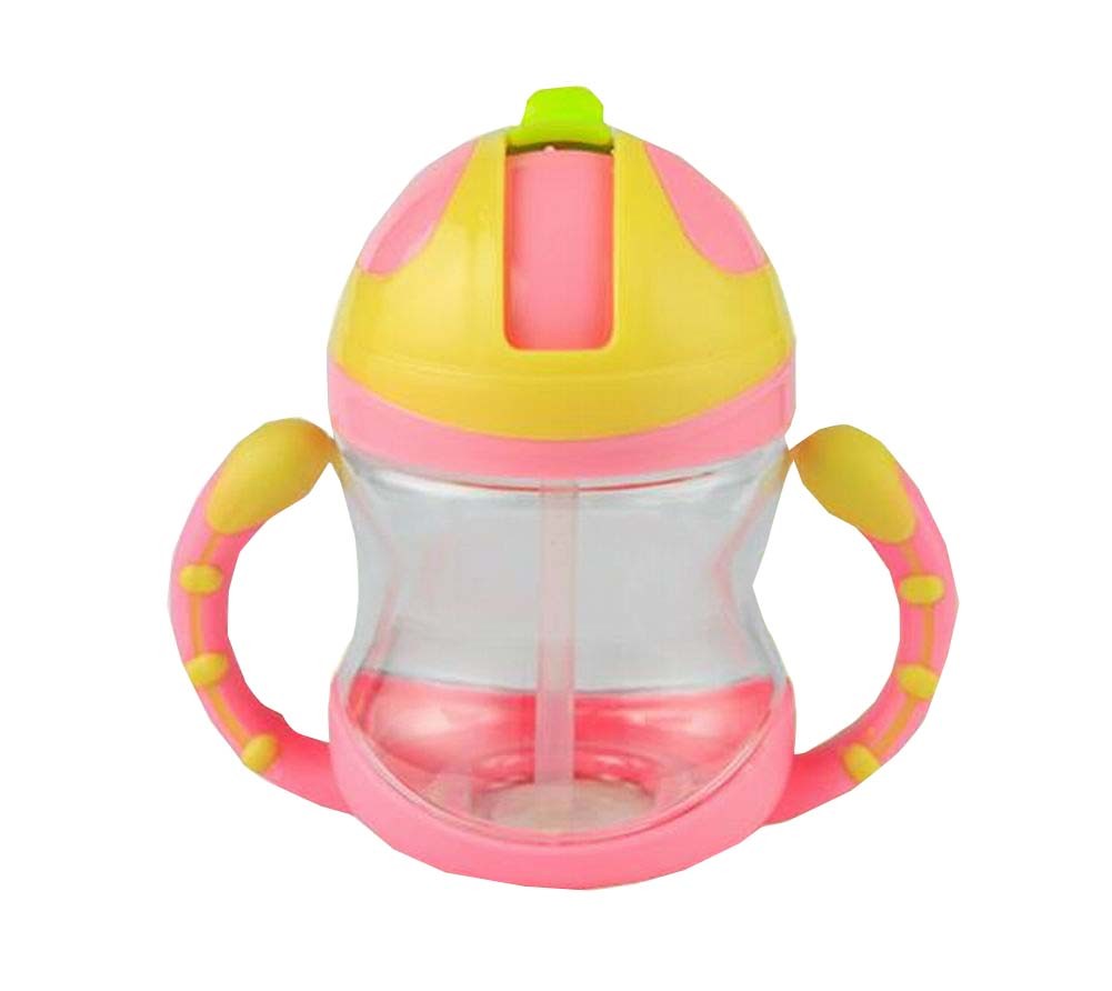 Kids Water Bottle With Handles Straw Training Baby Bottle [Peach Pink]