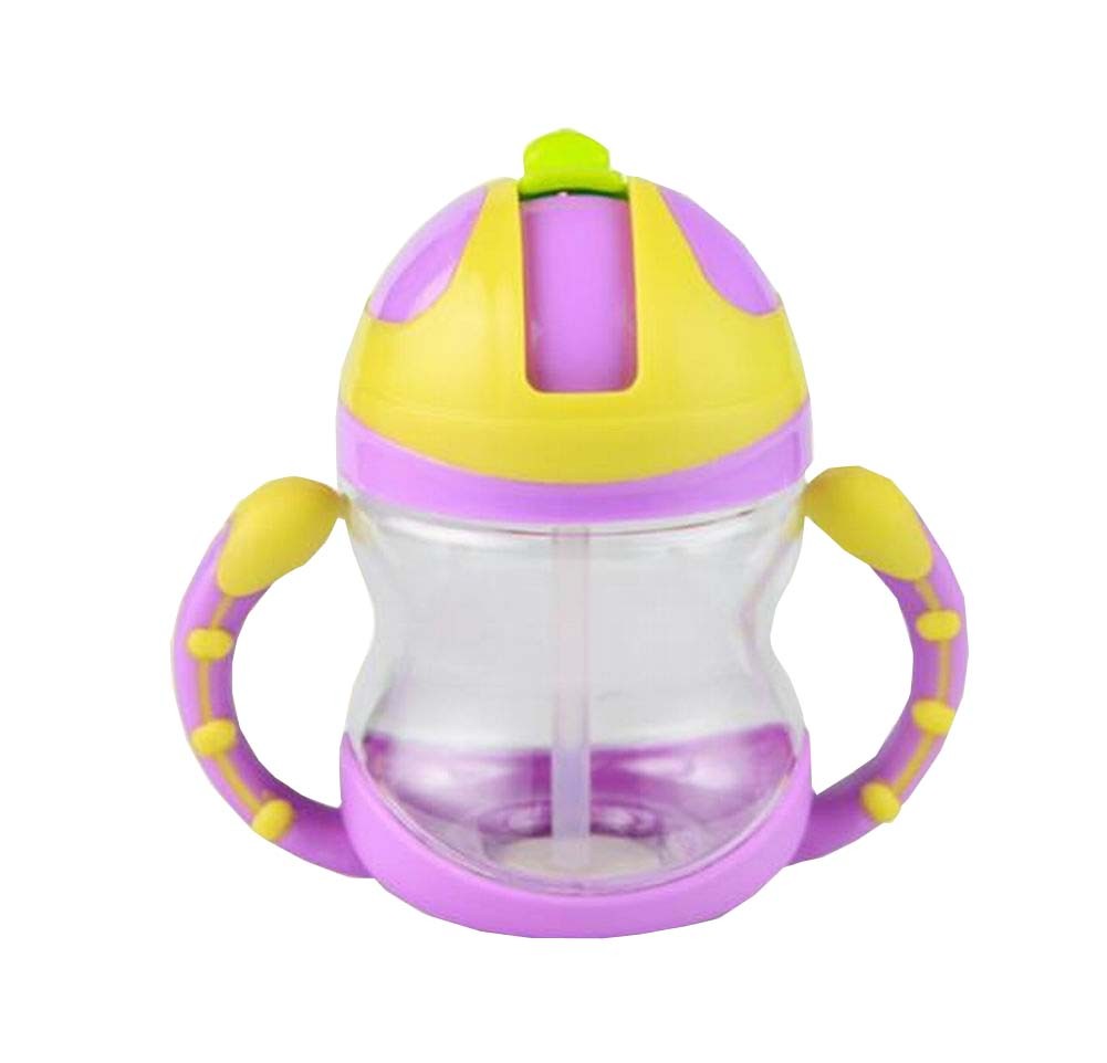Cute Kids Water Bottle With Handles Straw Training Baby Bottle [Purple]