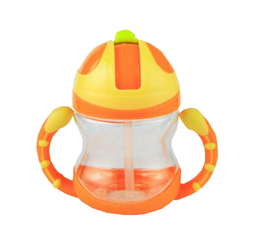 Cute Kids Water Bottle With Handles Straw Training Baby Bottle [Orange]