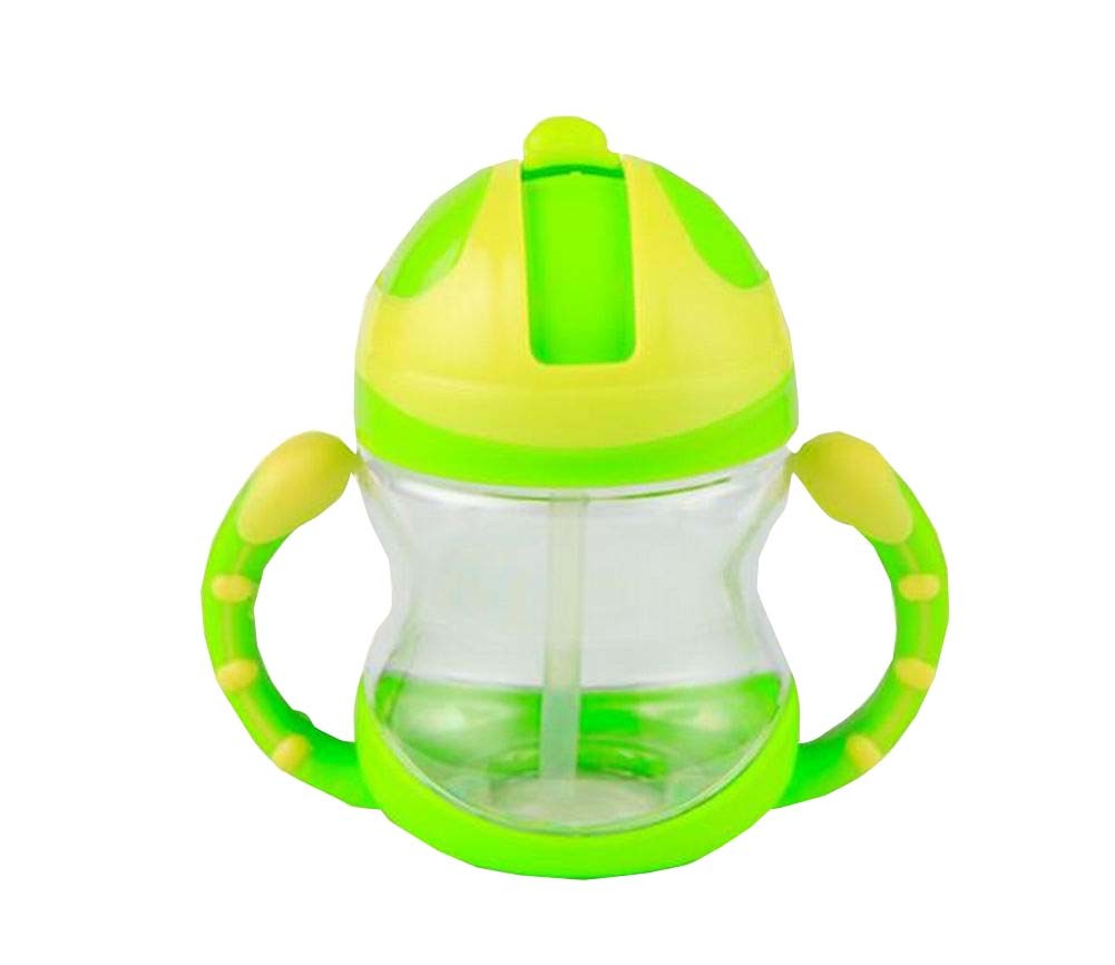Cute Kids Water Bottle With Handles Straw Training Baby Bottle [Grass]