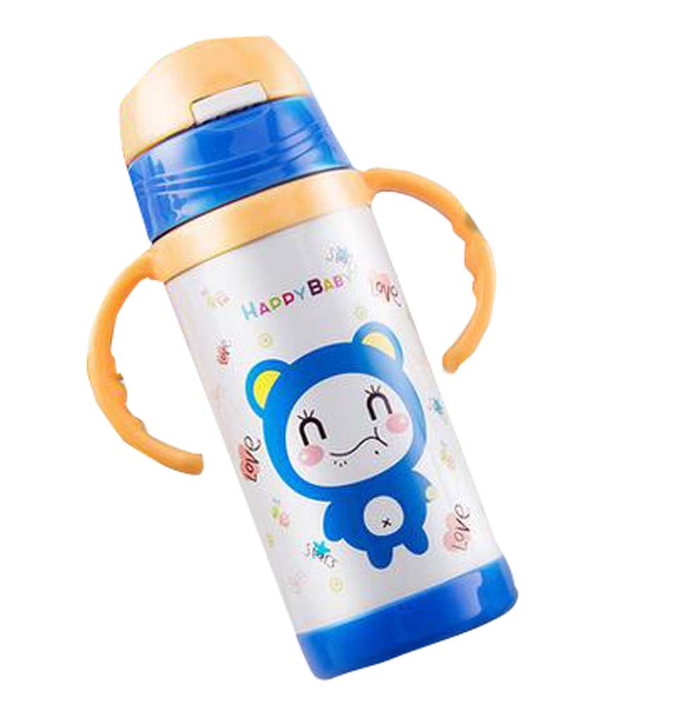 Baby Kids Outdoor Vacuum Cup Insulated Bottle with Straw Handles 350 ML