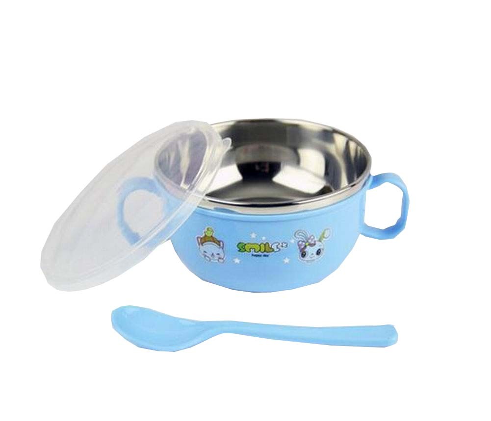 Baby Eating Utensil Home Kids Dishes With Handle and Lid Bowl+Spoon