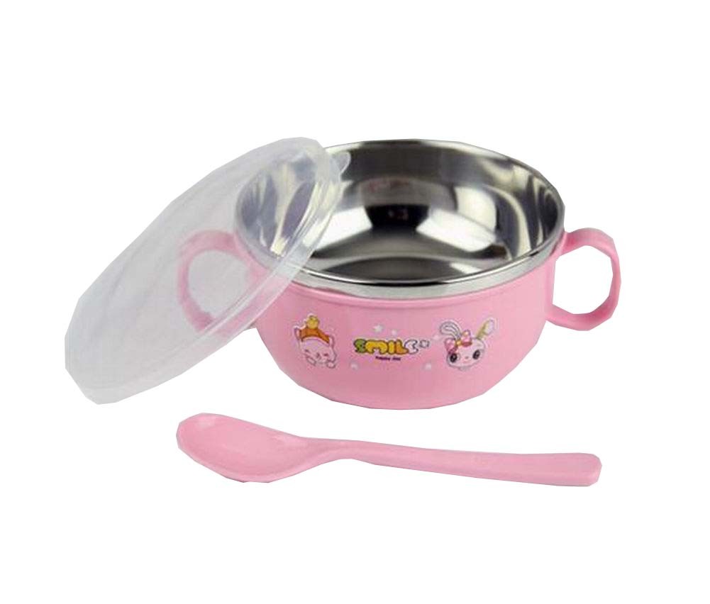 Pink Home Baby Eating Bowl+Spoon Kids Eating Utensil