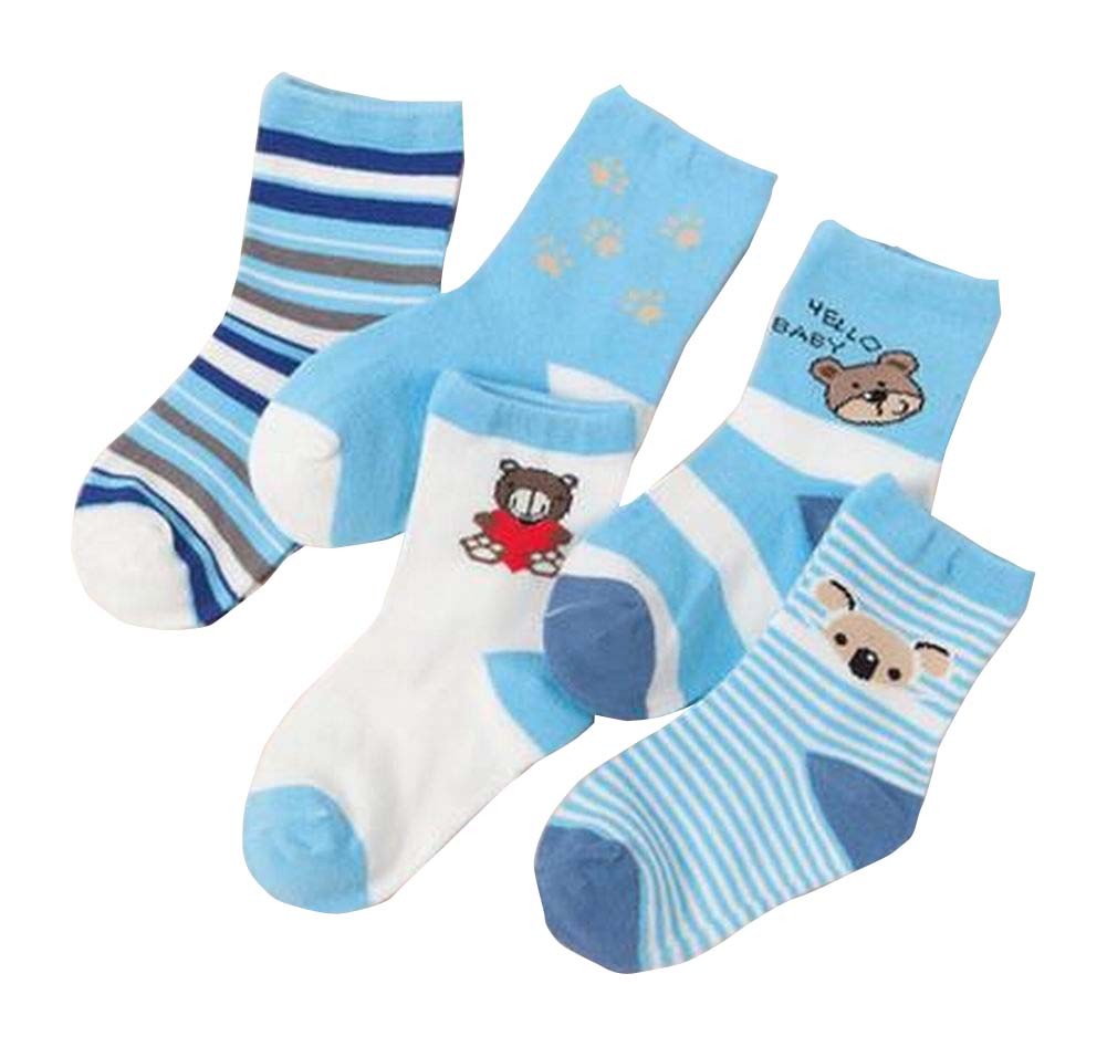 Set of 5 Blue Unisex Baby/Kids Breathable Cotton Socks
