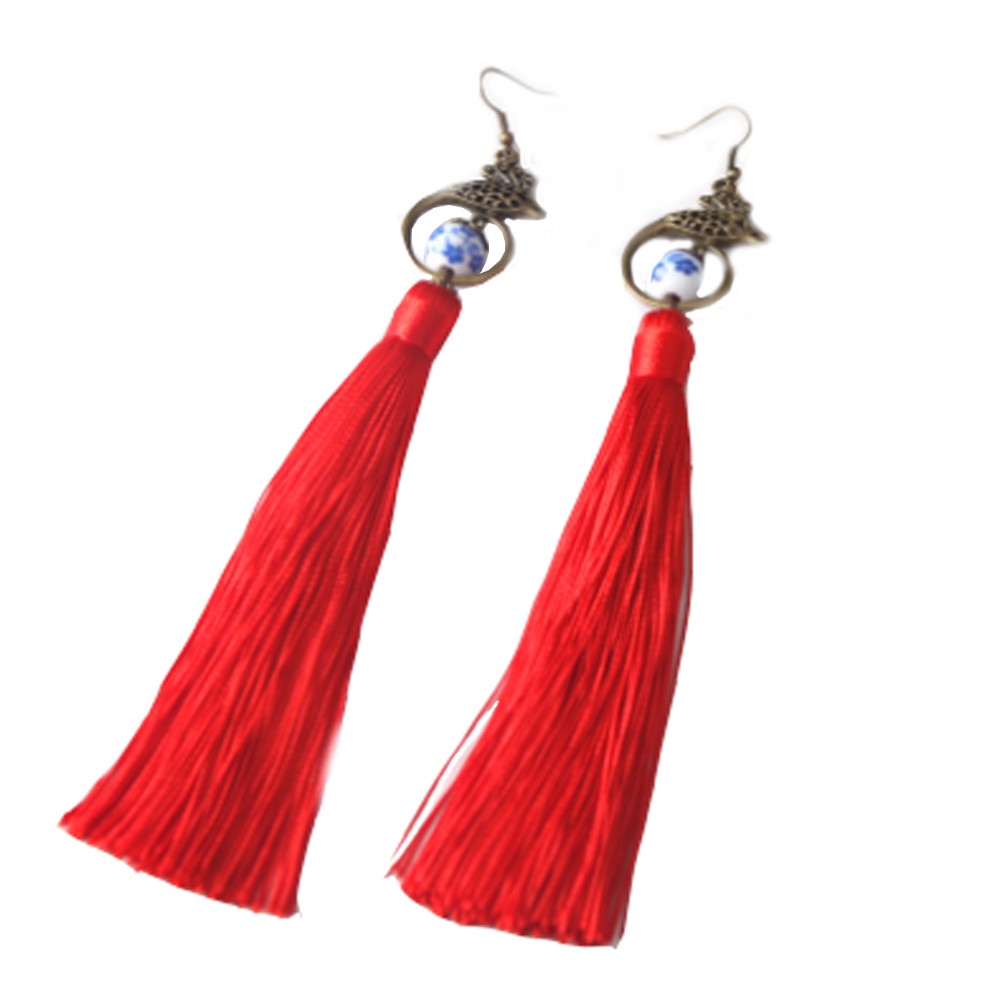 Tassel Earrings Drop Dangle Earrings Tassel with Ceramic bead for Women Girls