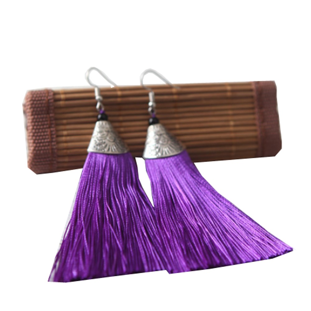 Mini Tassel Earrings Drop Dangle Earrings Tassel for Women Girls 4 Pairs, Purple