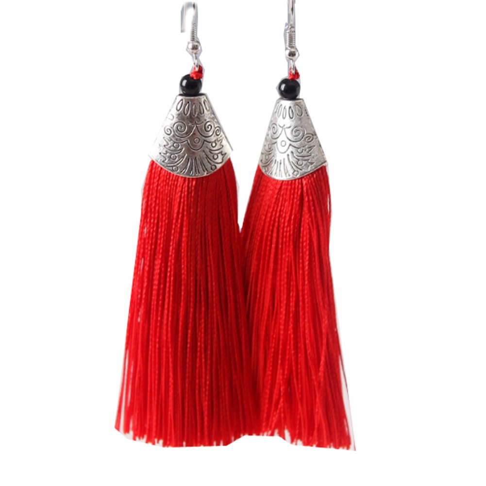 Mini Tassel Earrings Drop Dangle Earrings Tassel for Women Girls 4 Pairs, Red