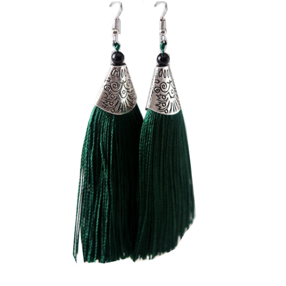 Mini Tassel Earrings Drop Dangle Earrings Tassel for Women Girls 4 Pairs, Green