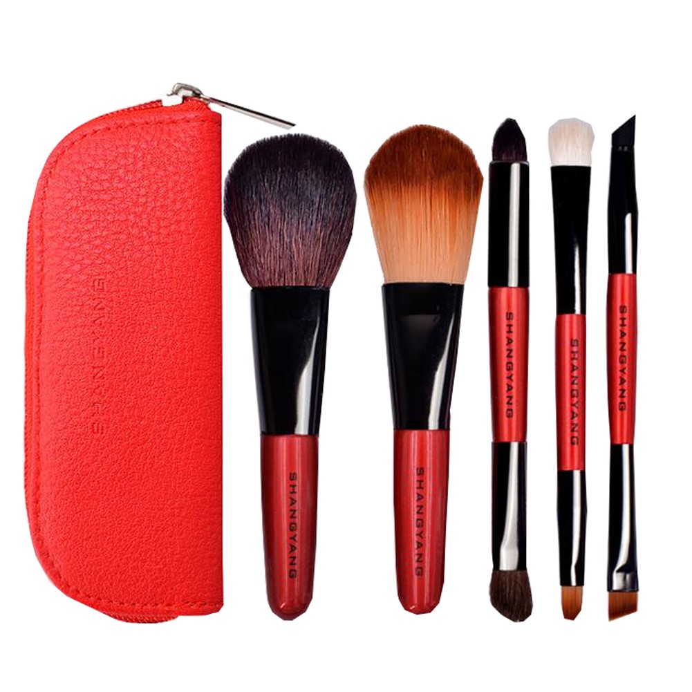 Portable  Red Makeup Brushes 5 Pieces Make Up Set Cosmetic Brush Tool