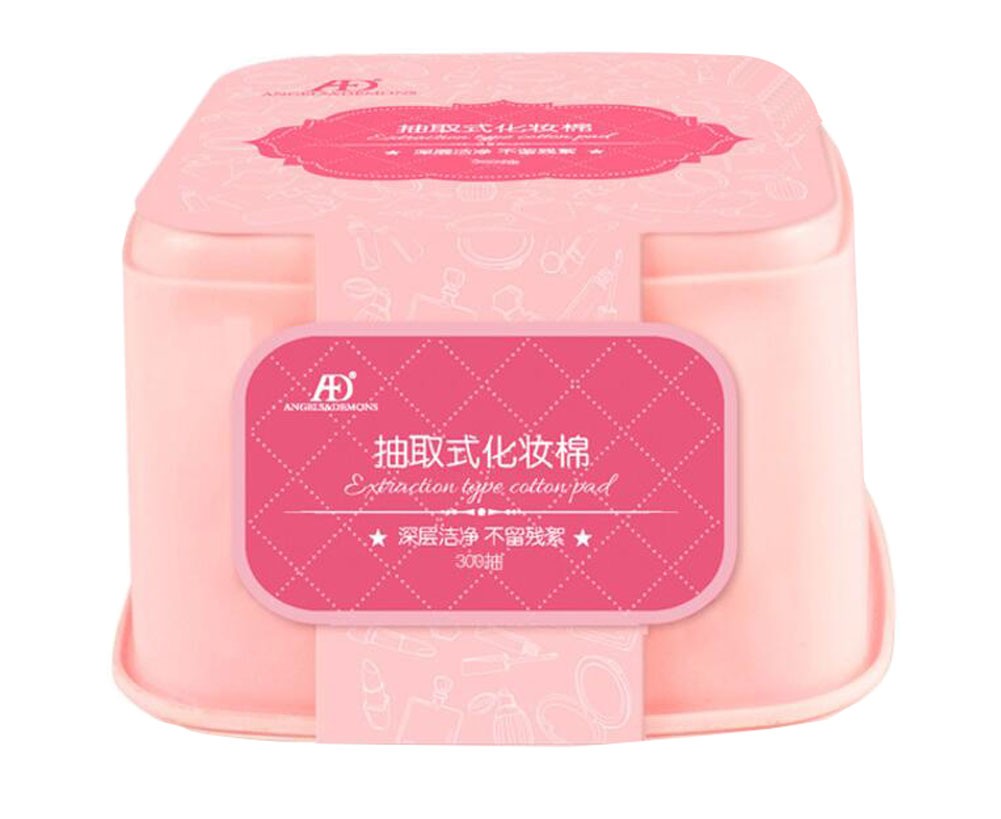 300pcs Soft Makeup Cotton Pads in Pink Box