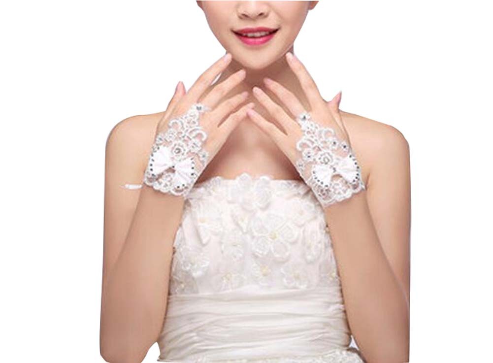 Beautiful Bowtie Womens Lace Bridal Gloves for Dress Driving Wedding