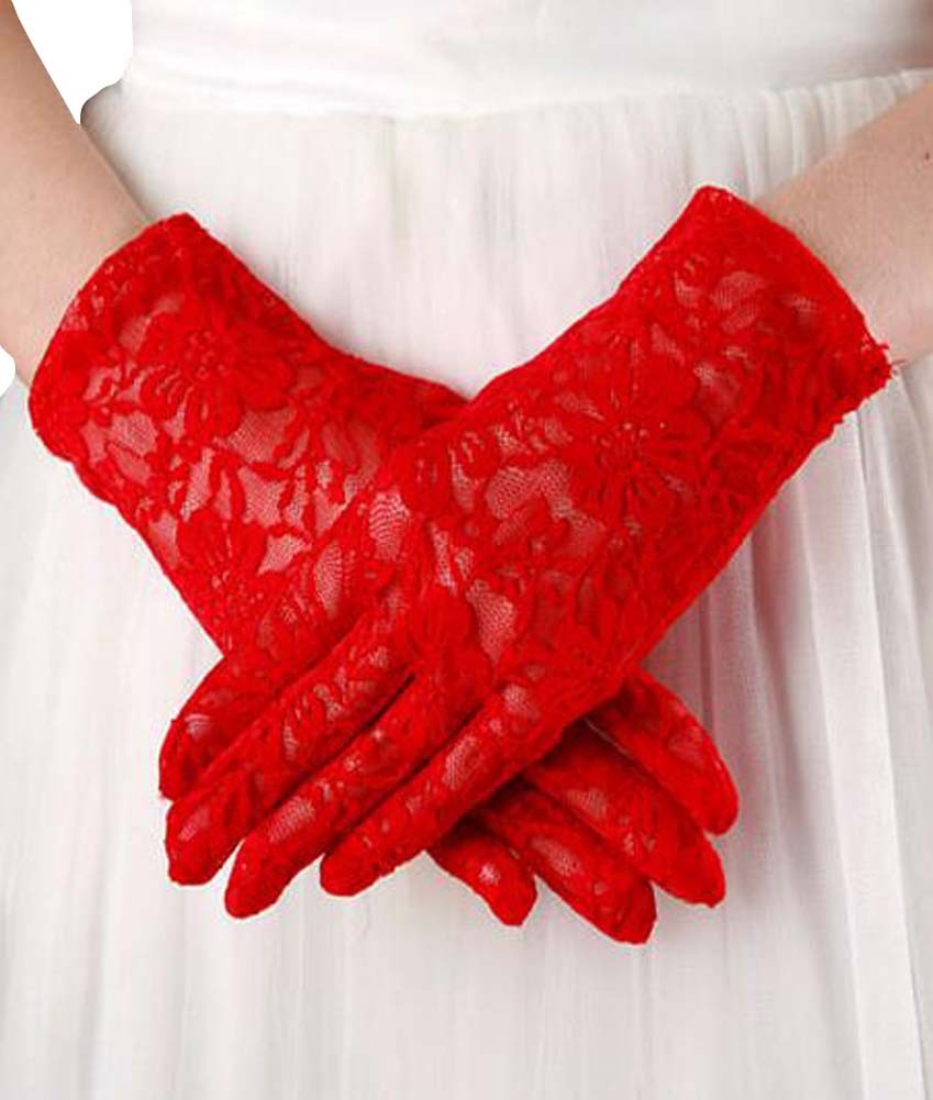 Hallow-out Lace Women Red Gloves Wedding/Party Bridal Gloves