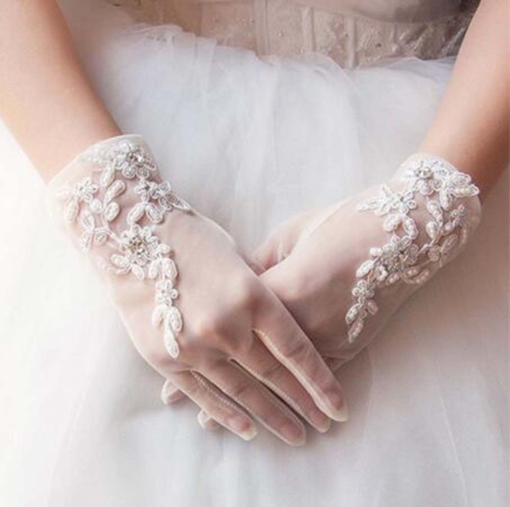 Lace Bridal Gloves Tulle Gloves for Wedding Beige Party Gloves
