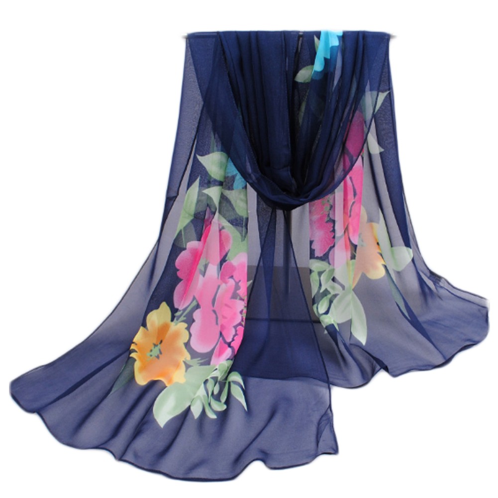 Women's Fashion Large Sunscreen Shawls Wraps Printed Flower Scarf