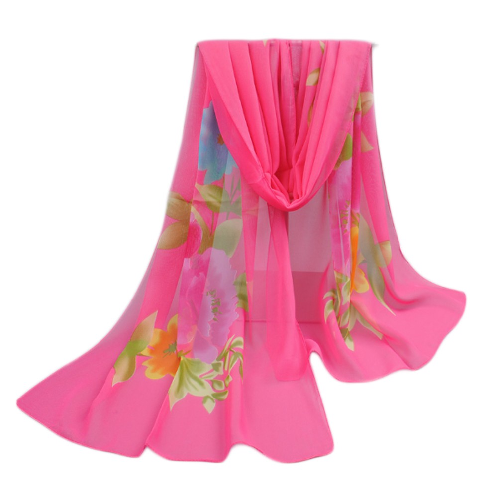 Women's Fashion Large Sunscreen Shawls Wraps Printed Flower Scarf, Pink