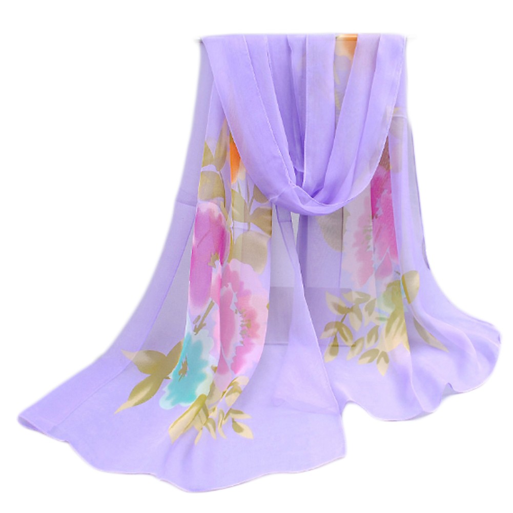 Lightweight Floral Print Spring Summer Scarf Sunscreen Shawls for Women, Purple