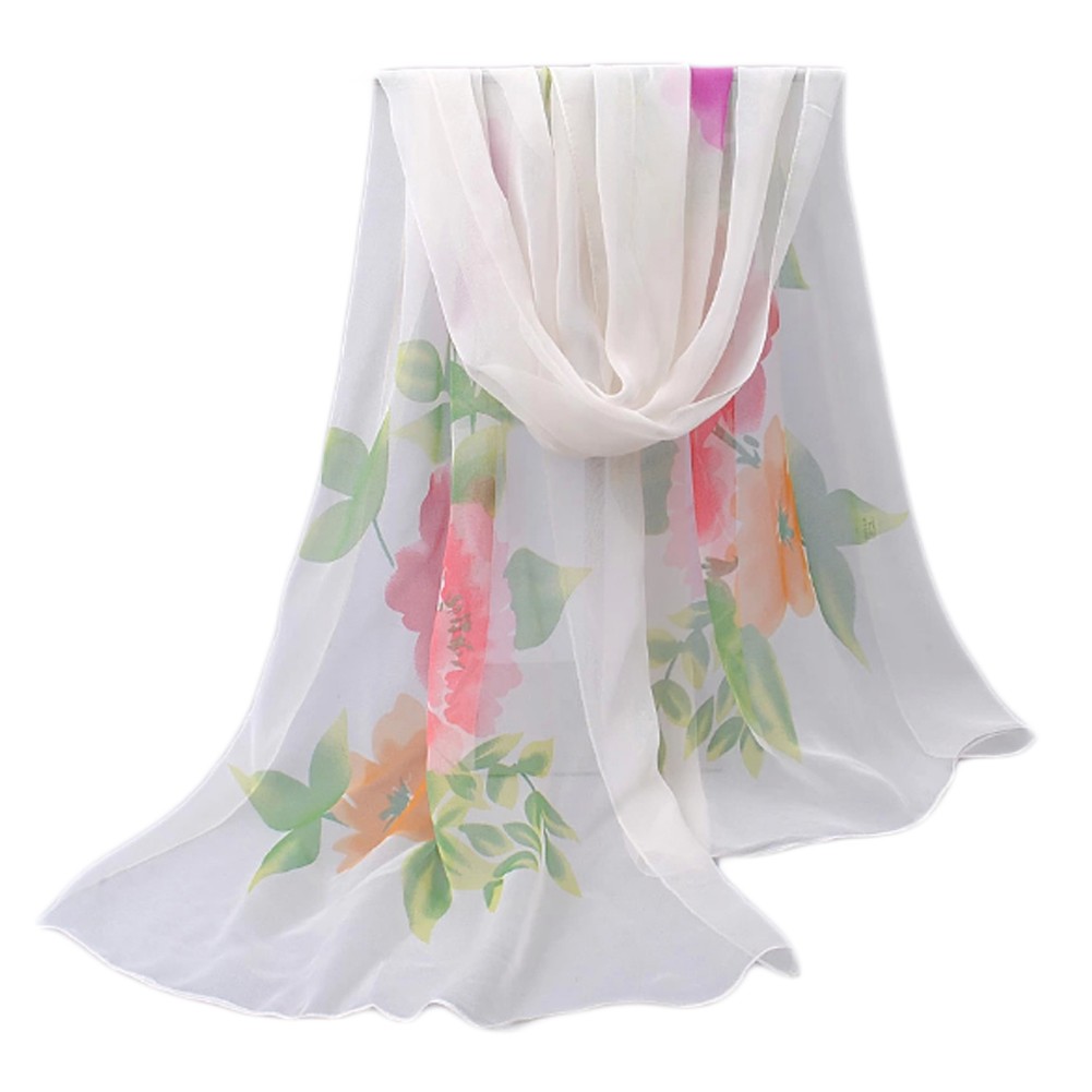 Lightweight Floral Print Spring Summer Scarf Sunscreen Shawls for Women, White