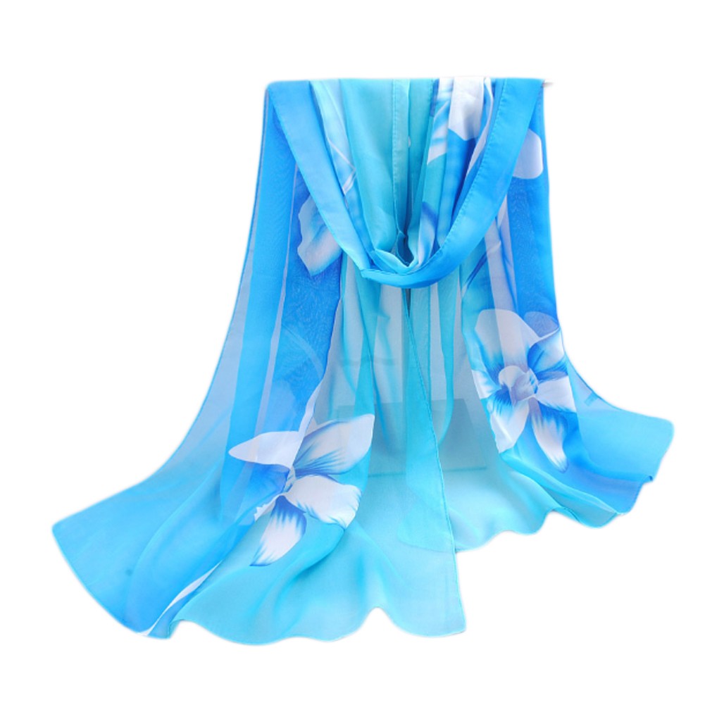 Lightweight Floral Print  Scarf Sunscreen Shawls for Women, Blue