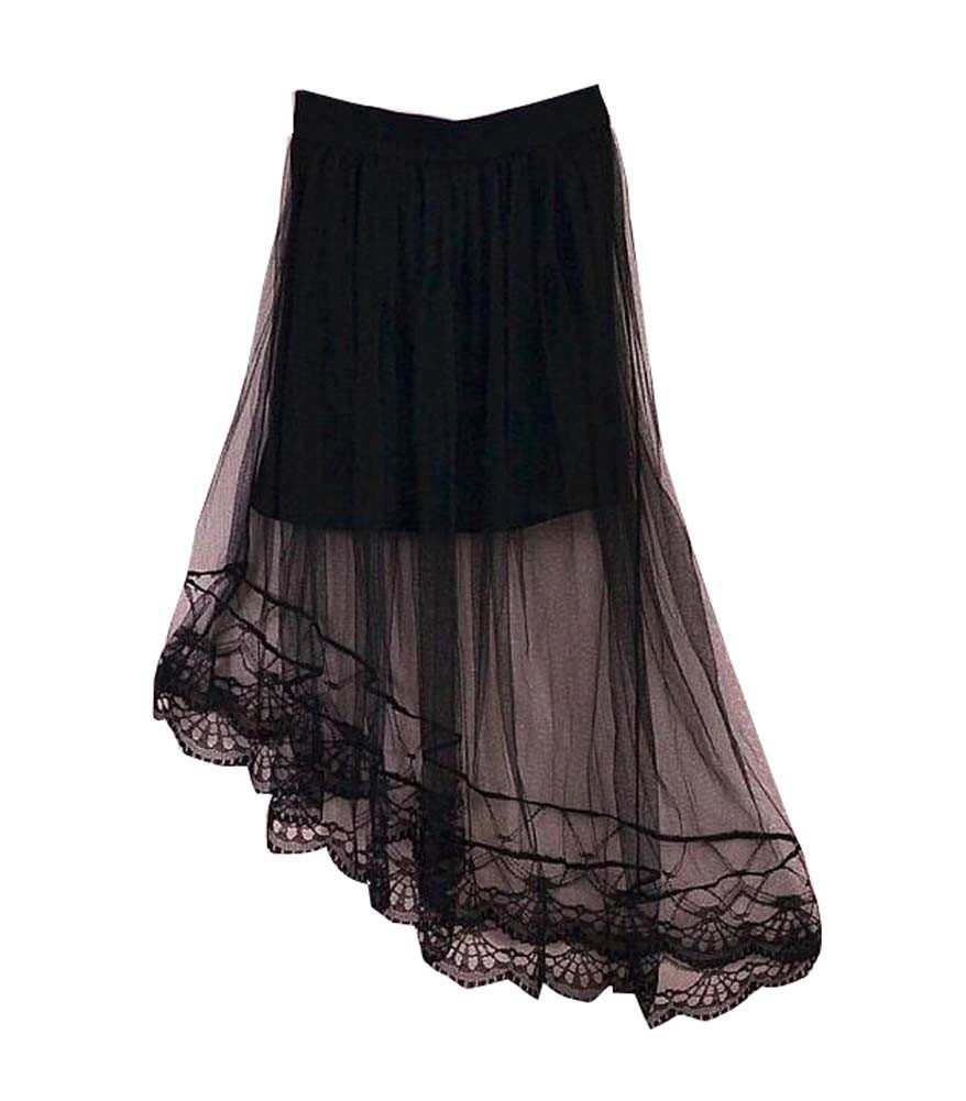 Black Lace Women Summer Skirt High Waist Beach Skirt