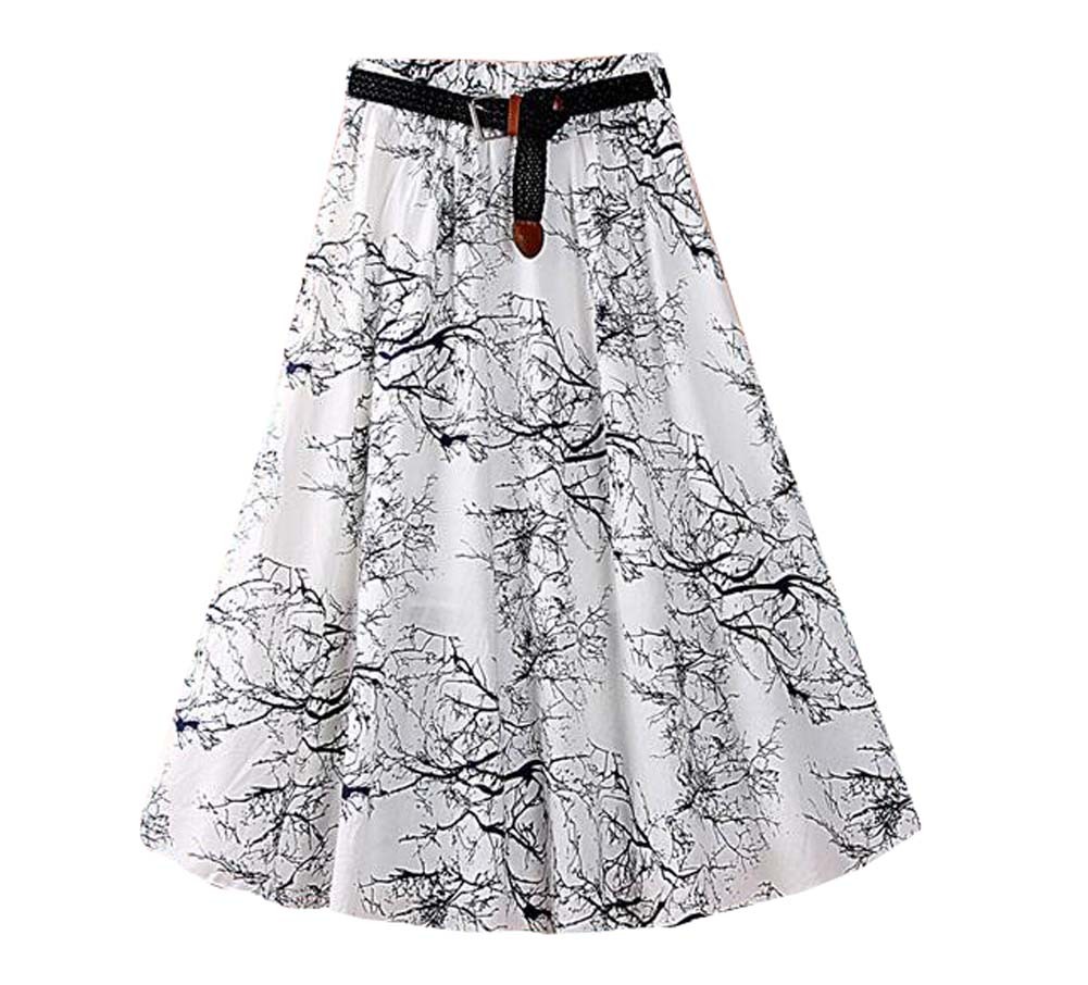 Retro Chinese Style Women Summer Skirt High Waist Print Skirt