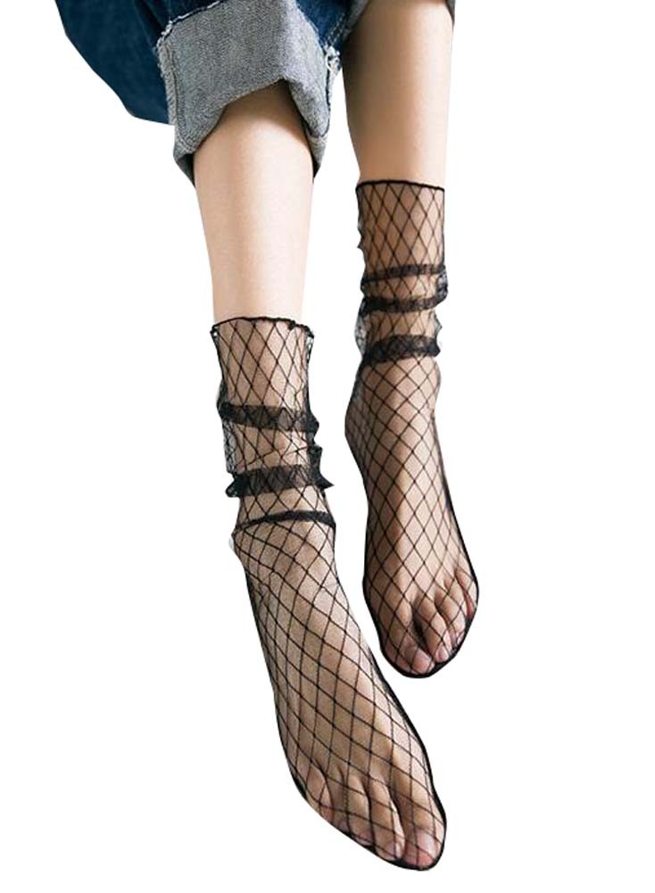 Black Fishnet Ankle Socks Stockings for Women One Pair