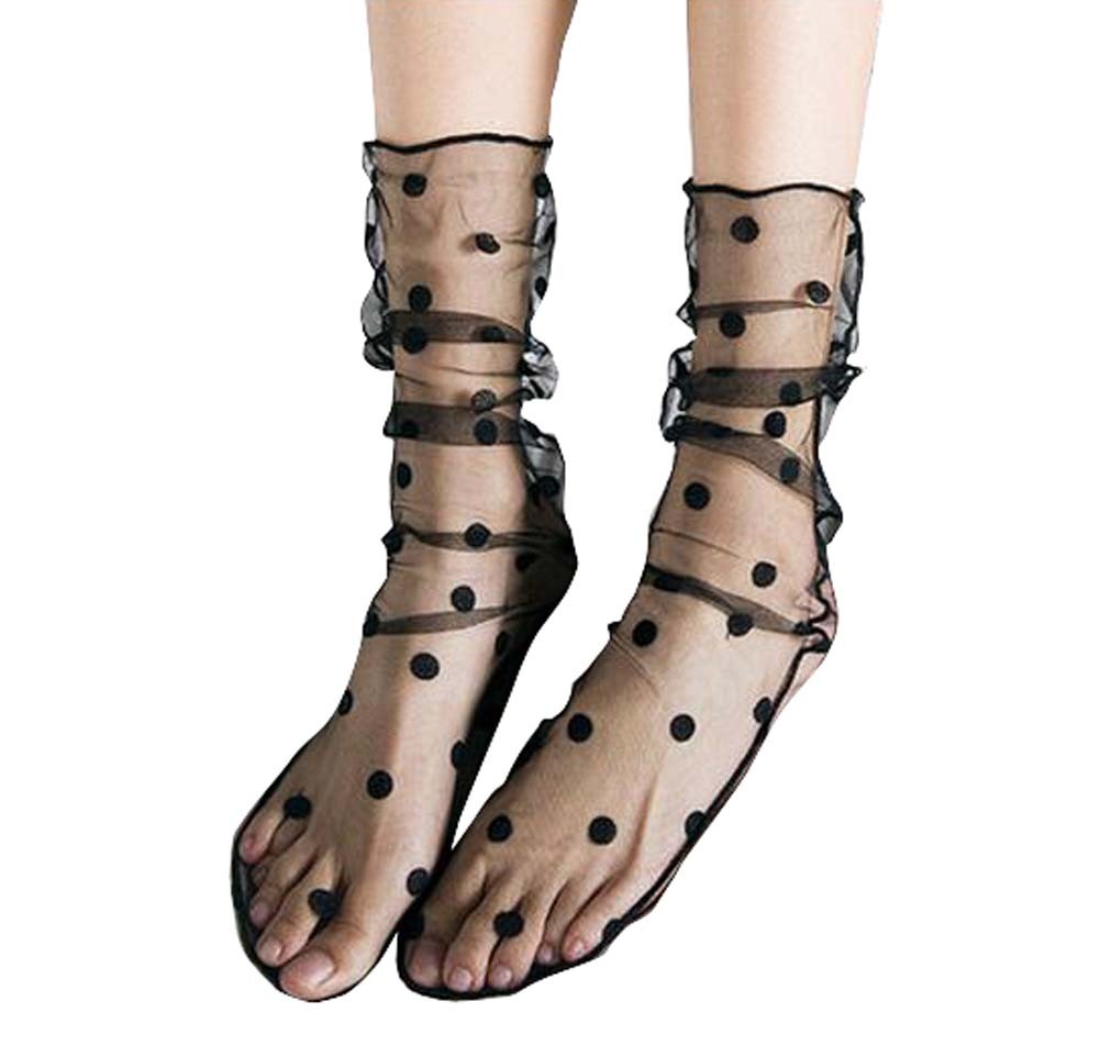 [Dots] Black Fishnet Ankle Socks Women's Lace Stockings One Pair