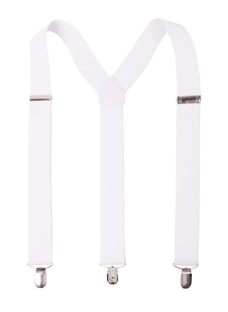 Solid Color Men and Women Suspenders with Clips - White