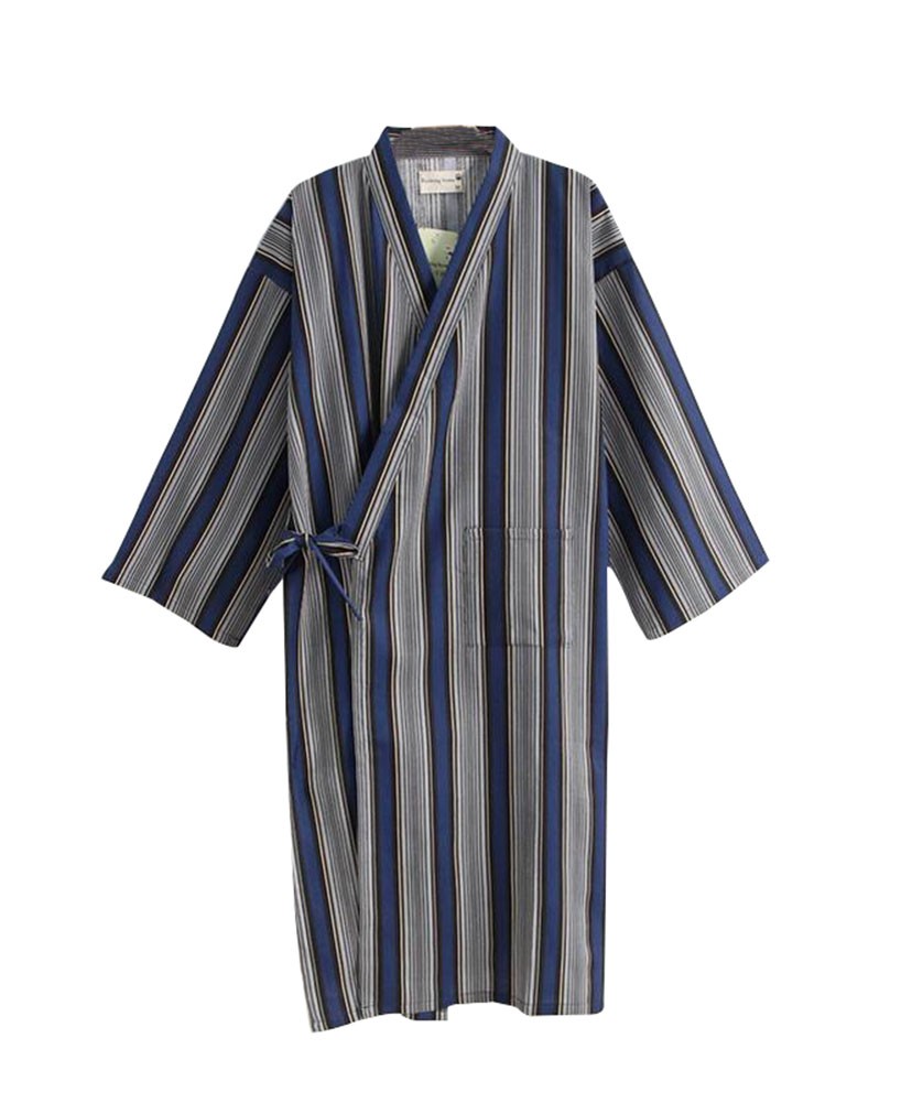 Kimono Men's / Women's Spa Robe Japanese Stype Bathrobe/Pajams-Blue Stripes