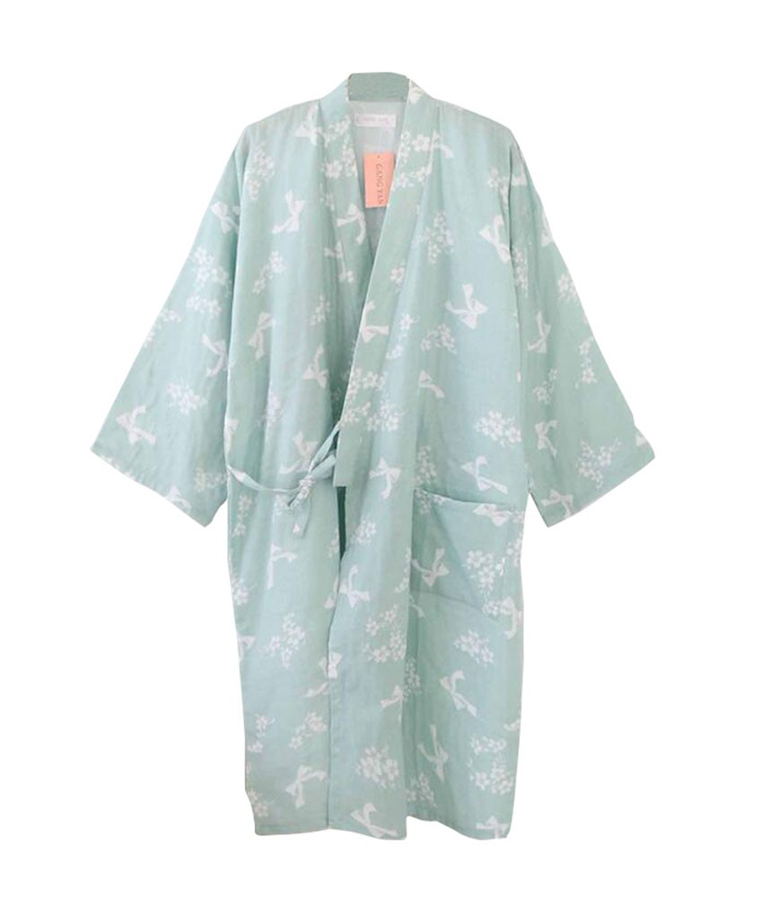 Kimono Thin Cotton Summer/Spring Bathrobe/Spa Robe/Pajams/Khan Steam Robe-Green