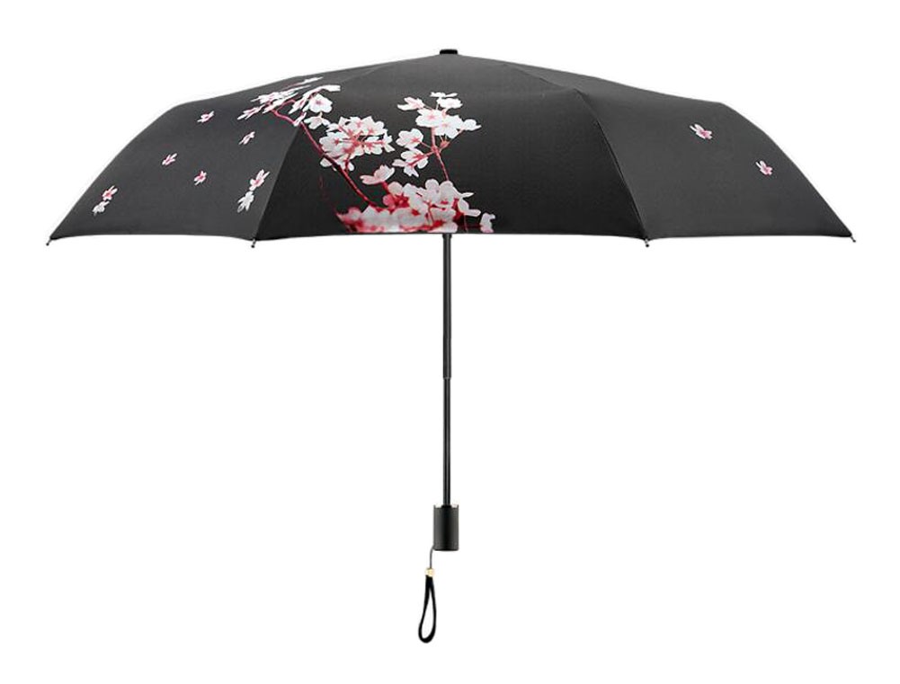 Cherry Blossom Sun Parasol Rain Umbrella - Black