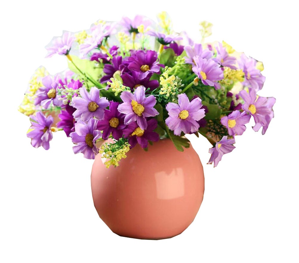 Purple Artificial Flowers with Pink Ceramic Pot Container