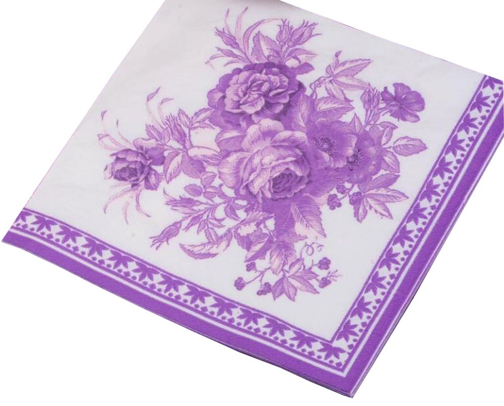 Purple Gardenia ~ 4 Packs Purple and White Floral Party Dinner Napkins