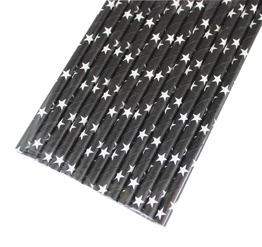 Black Decoration Paper Straws 100 PCS for Party - Star Pattern