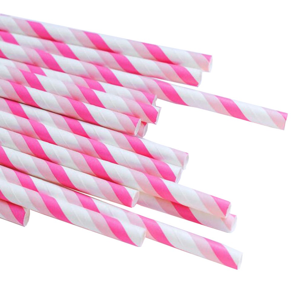 Party Pink and Rose Red Stripes Paper Straws Pack of 100