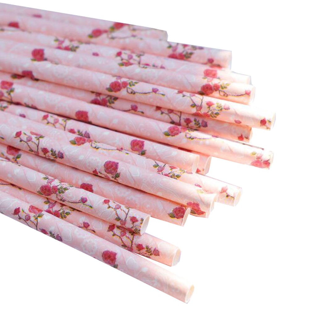 Rose Flowers Party Drinking Paper Straws Pack of 100
