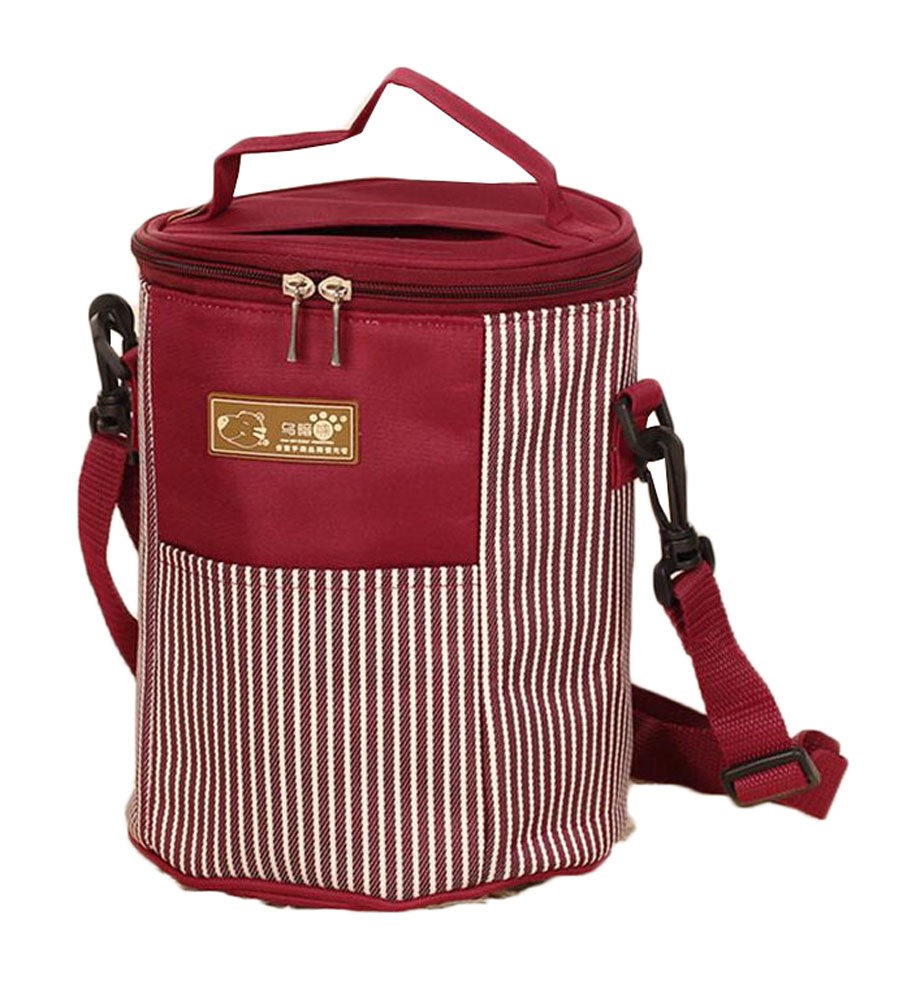 Round Red Double Zip Lunch Bags Insulation Tote Bag