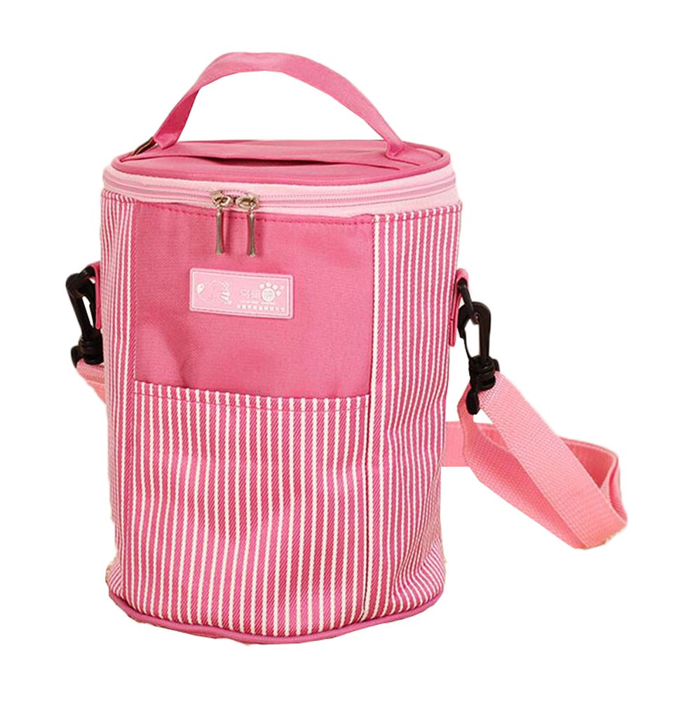 Pink Stripe Pattern Lunch Bags Round Tote Bag Picnic Bags