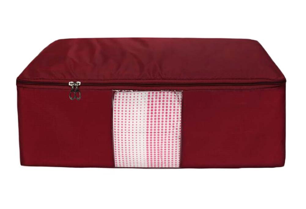 Blanket Storage Bag Organizer Box with Zipper - Wine Red
