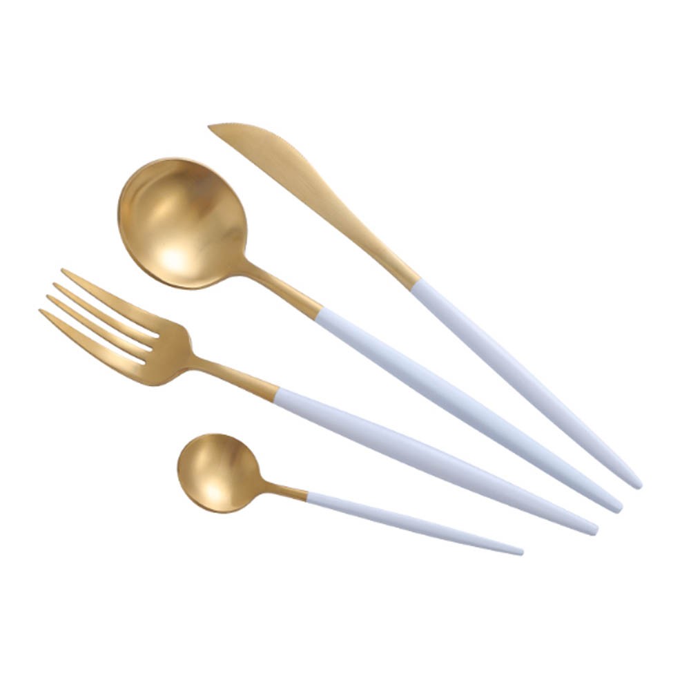 Creative Stainless Steel Four-piece Tableware, White And Golden