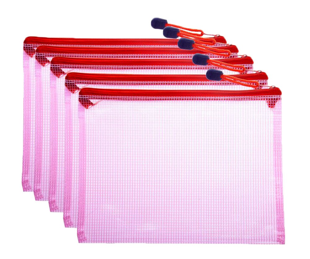 5pcs Red Zippered Documents Pouches File Bags