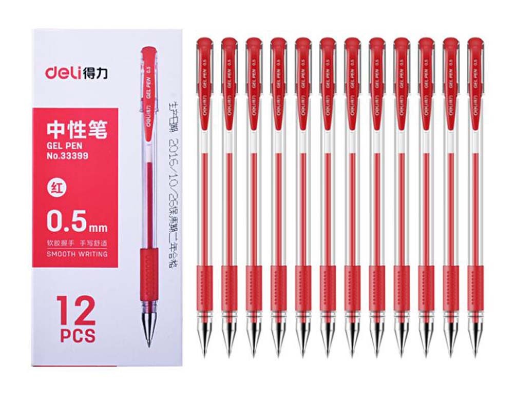 For Office/School/Home 12 Pcs Gel Ink Pens 0.5mm Red Ink